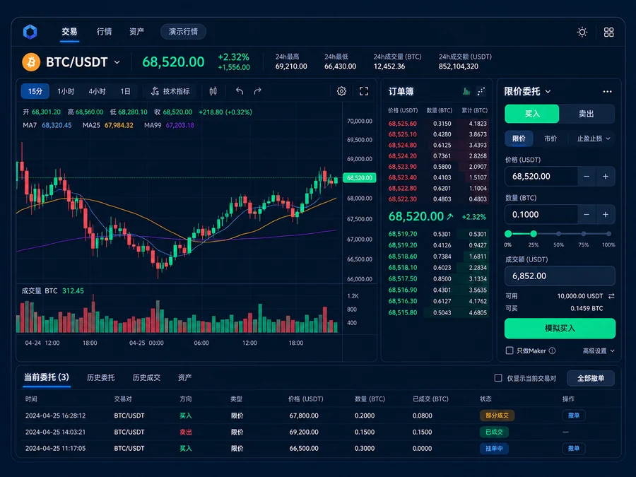加密货币交易所产品界面设计示例,非客户案例