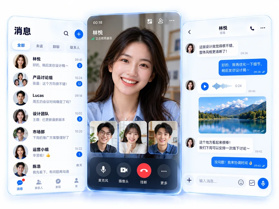 IM 即时通讯产品界面设计示意,非客户案例